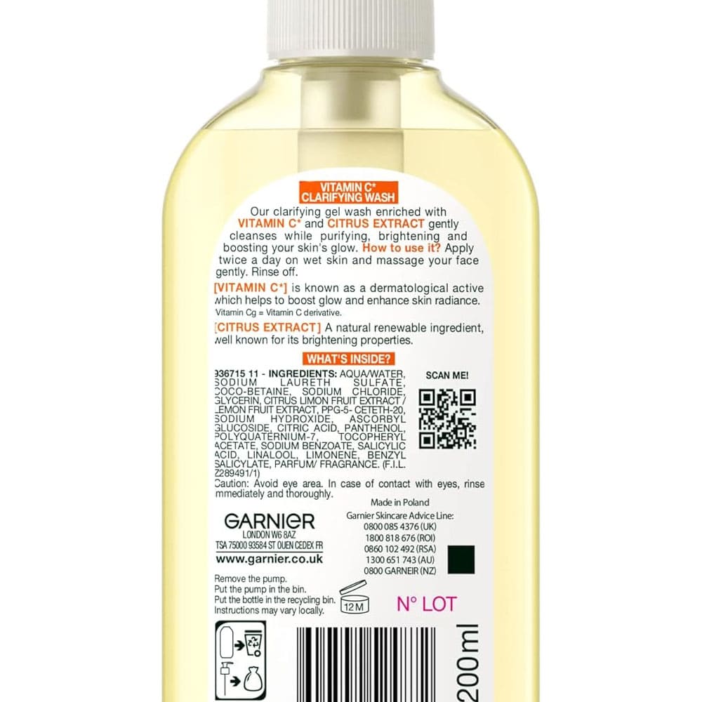 3x Garnier Skin Active Vitamin C Clarifying Wash 200ml slider