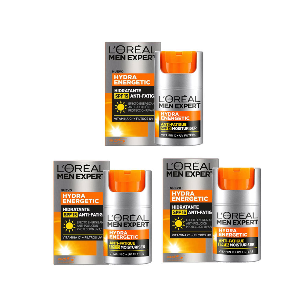 3x L'Oreal Men Expert Hydra Energetic SPF15 Moisturiser 50ml