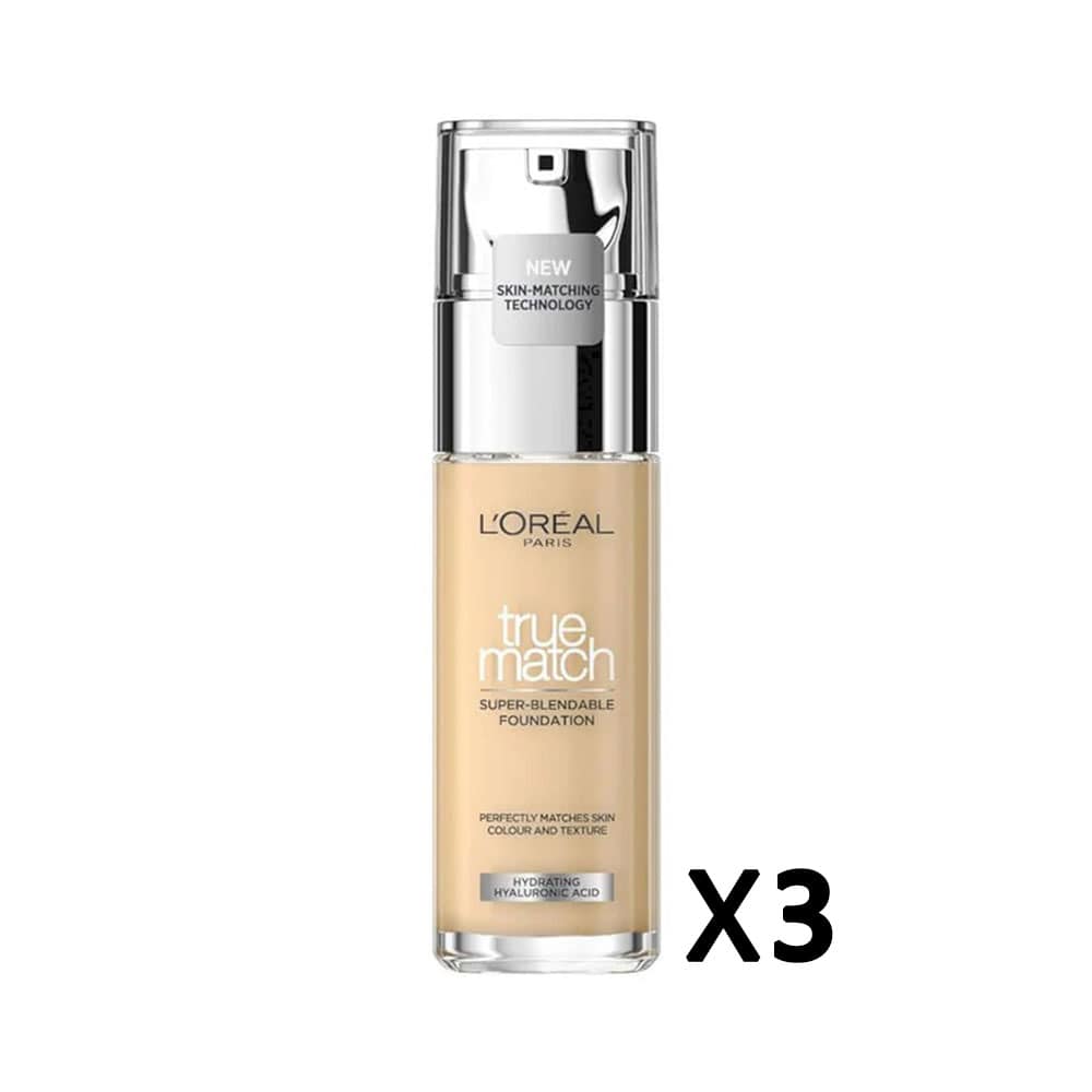 3x L'Oreal True Match Super Blendable Foundation 1D/1W Warm Undertone 30ml slider