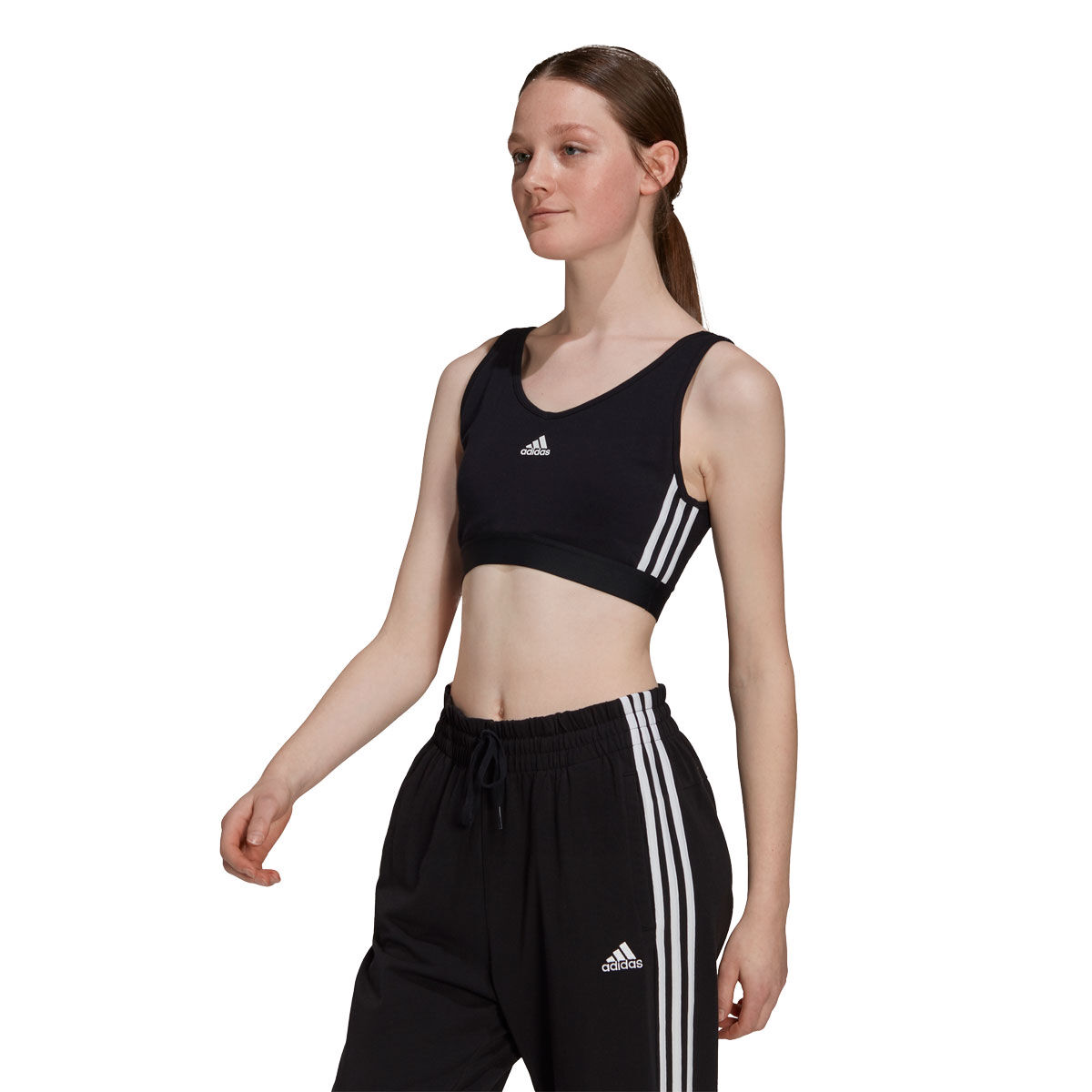 adidas Womens Essentials 3-Stripes Crop Top - Black slider