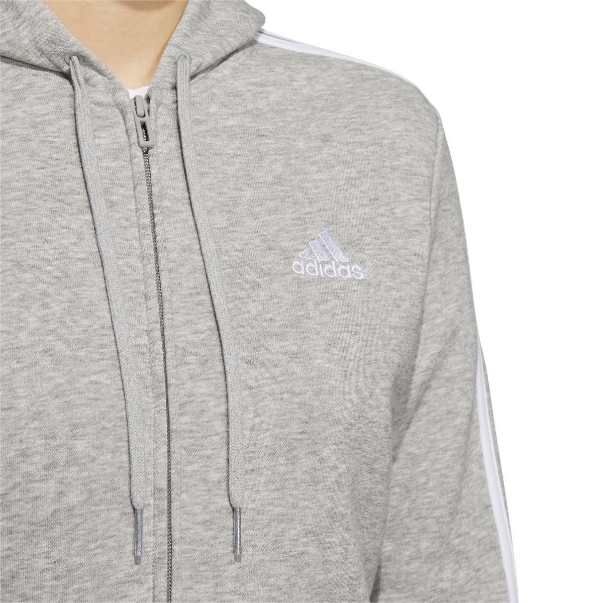 adidas Womens Essentials 3-Stripes Full Zip Fleece Hoodie - Black slider