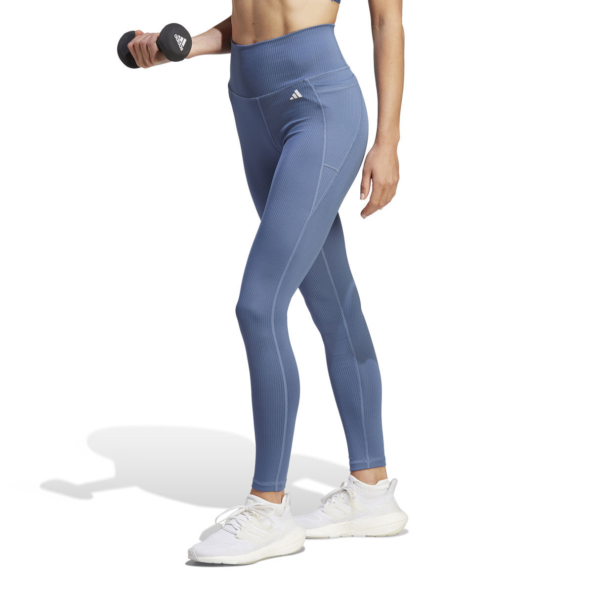 adidas Womens Optime Rib High Rise 7/8 Tights - Blue slider