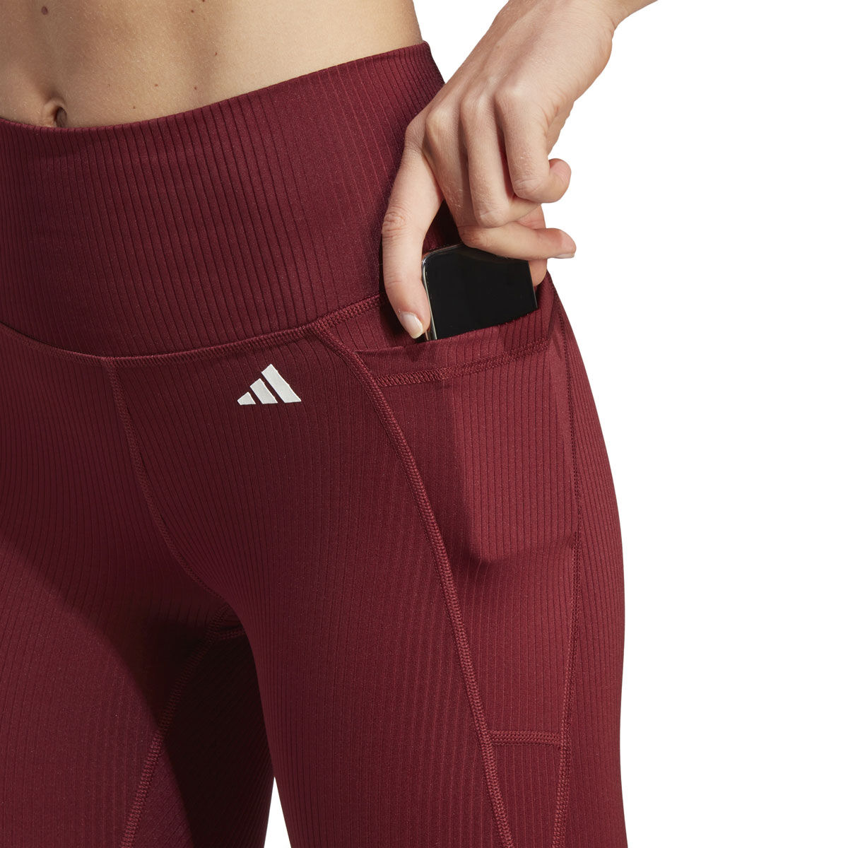 adidas Womens Optime Ribbed 7/8 Tights Red XS - Red slider