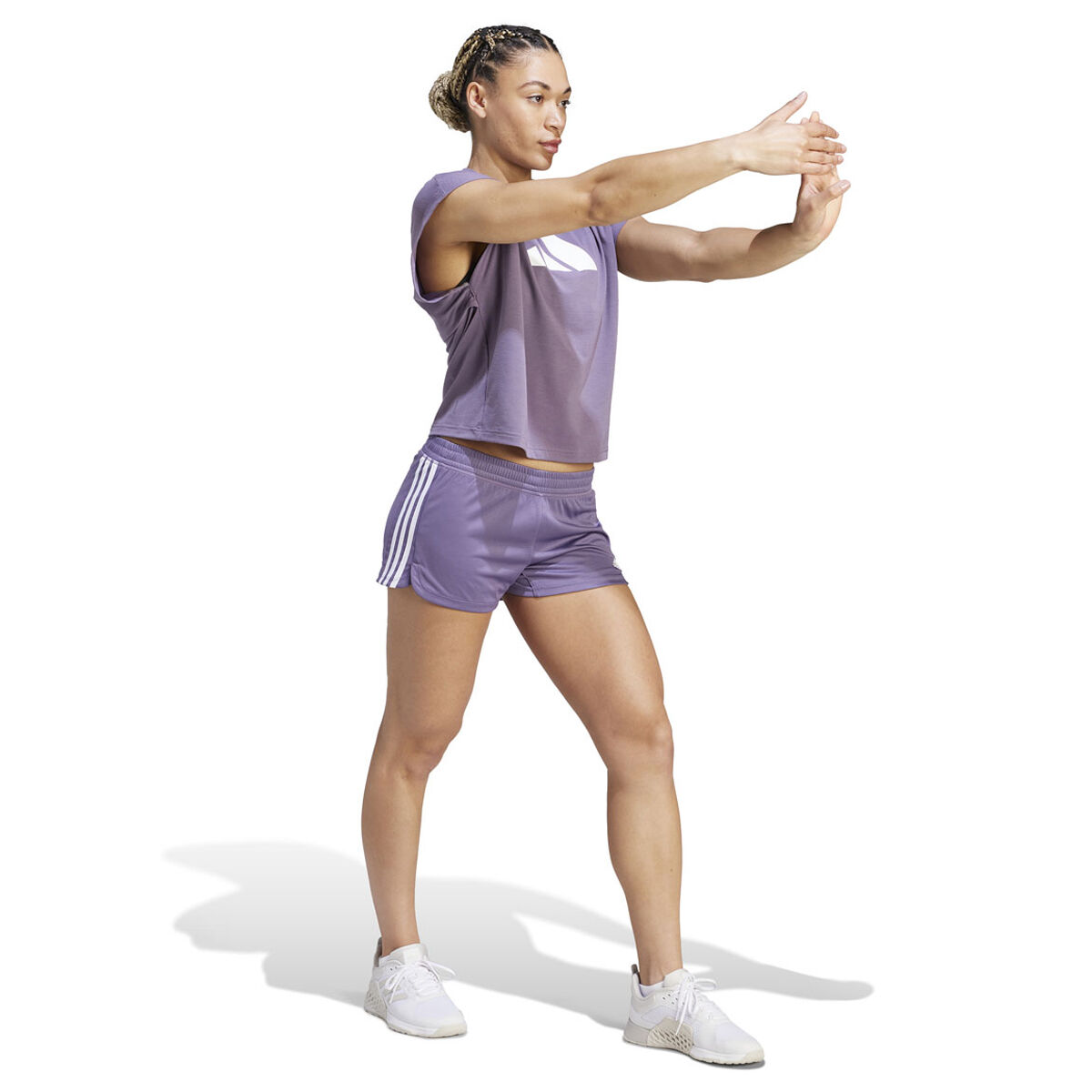 adidas Womens Pacer 3-Stripes Knit Shorts - Purple slider