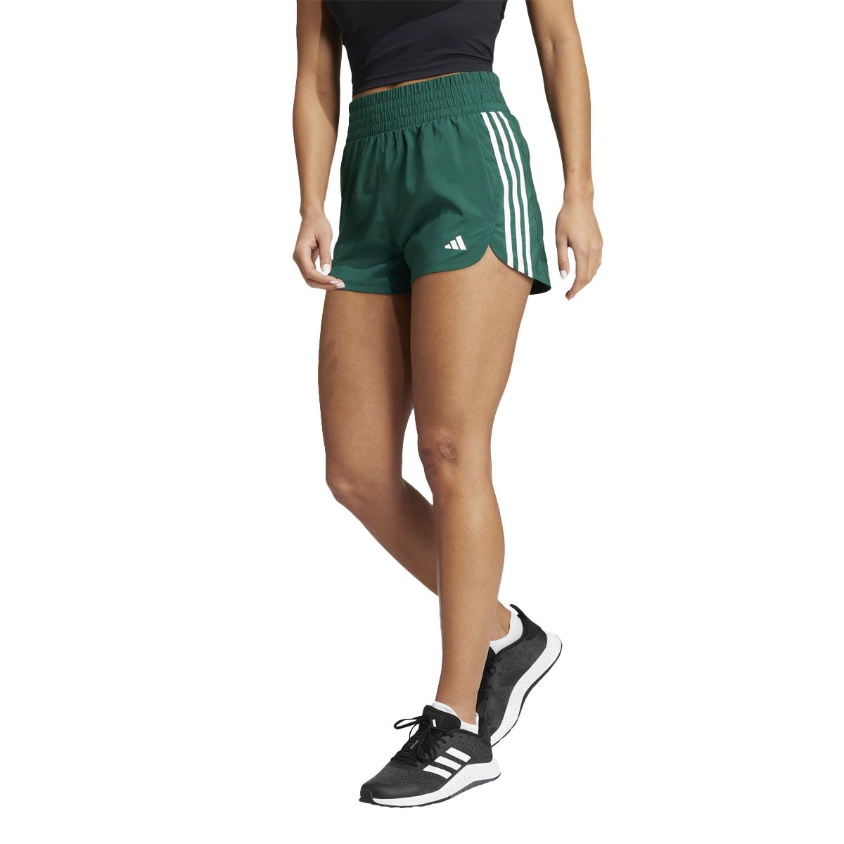 adidas Womens Pacer 3 Stripes Training High Rise Shorts - Green slider