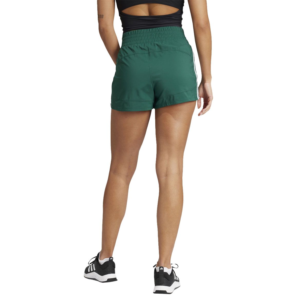 adidas Womens Pacer 3 Stripes Training High Rise Shorts - Green slider