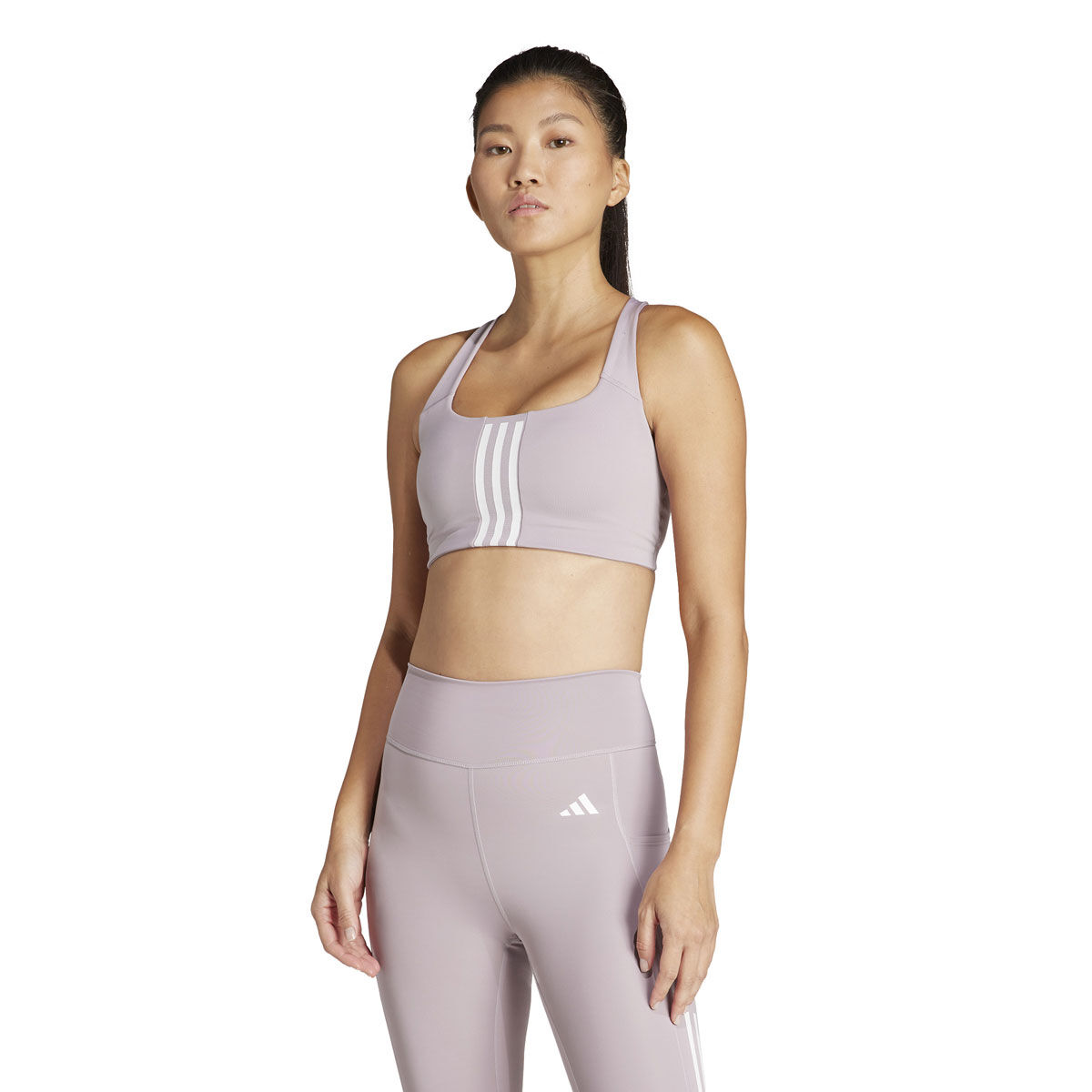 adidas Womens Powerimpact Medium Support 3-Stripes Sports Bra - Purple slider