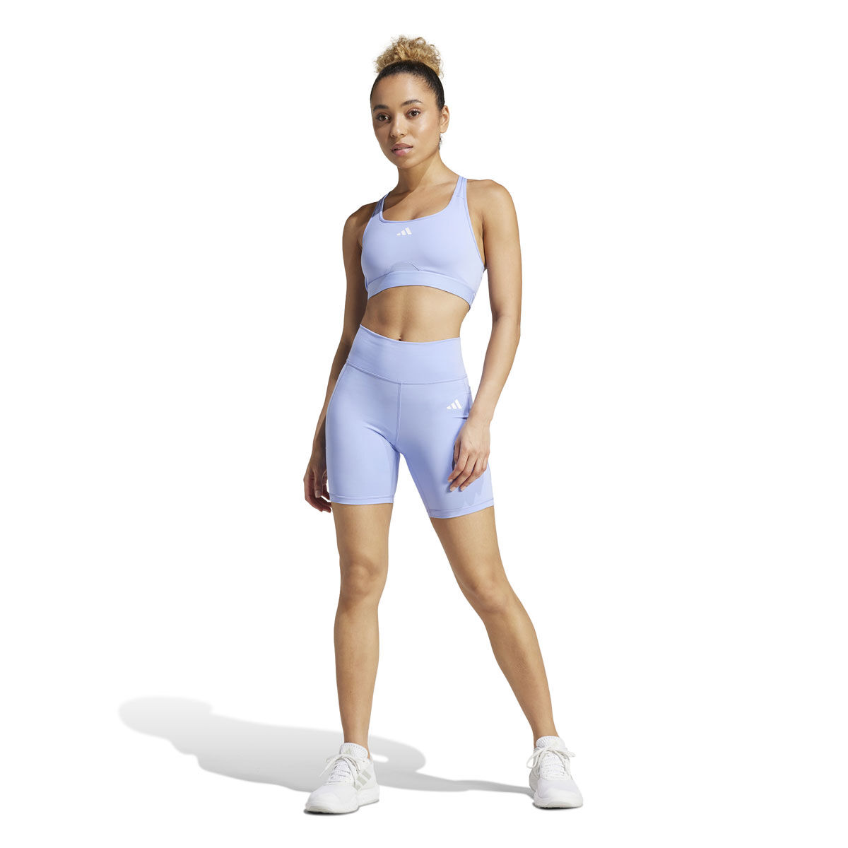 adidas Womens PowerReact AEROREADY Medium Support Sports Bra - Blue slider