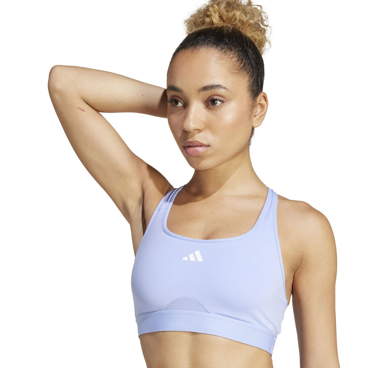 adidas Womens PowerReact AEROREADY Medium Support Sports Bra - Blue slider