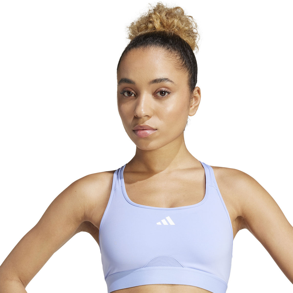 adidas Womens PowerReact AEROREADY Medium Support Sports Bra - Blue slider