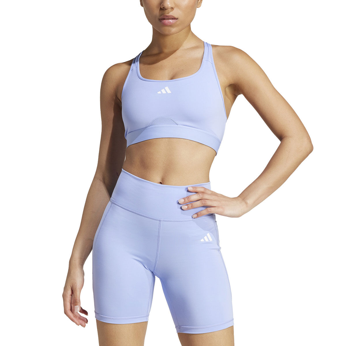 adidas Womens PowerReact AEROREADY Medium Support Sports Bra - Blue slider