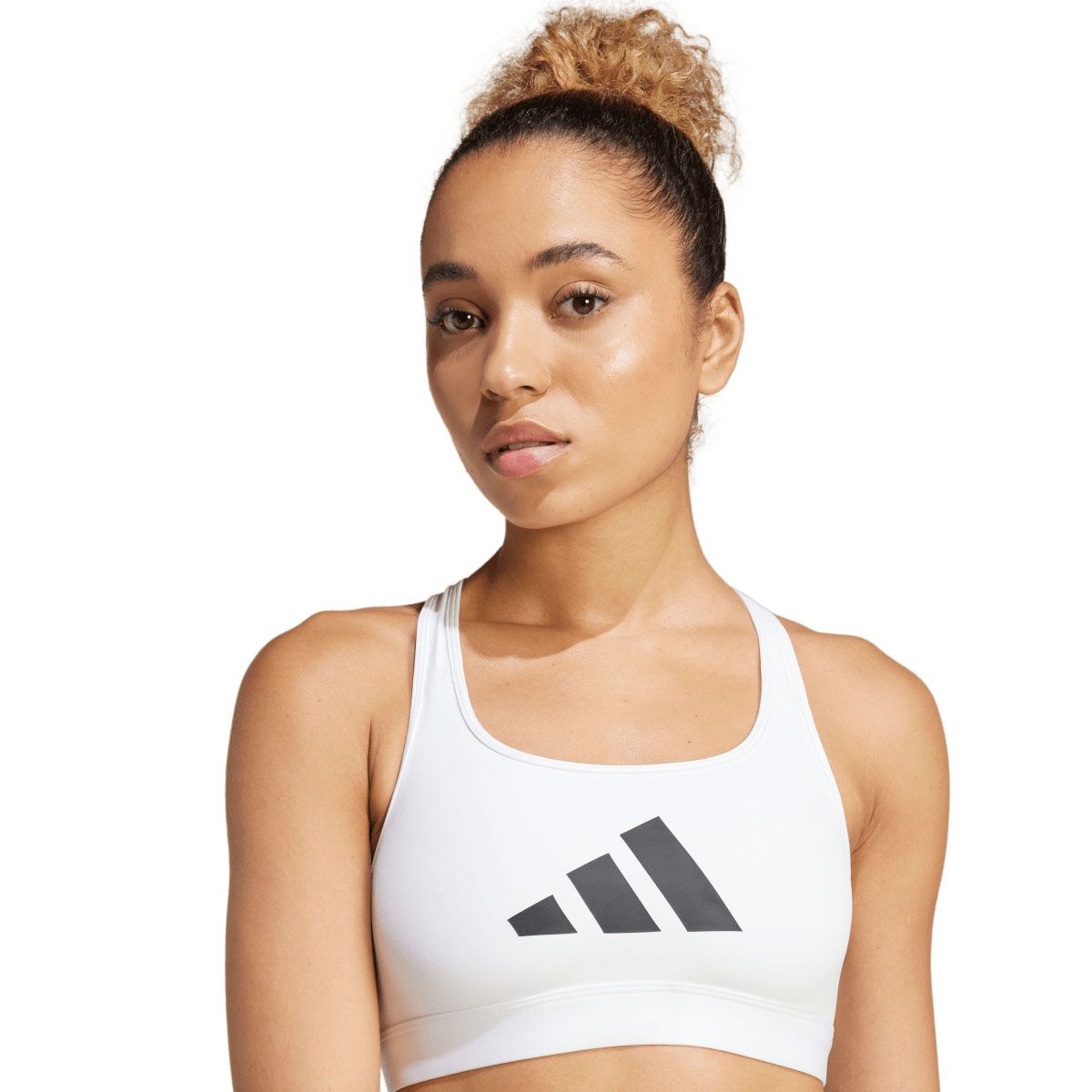 adidas Womens PowerReact Graphic Sports Bra - White slider