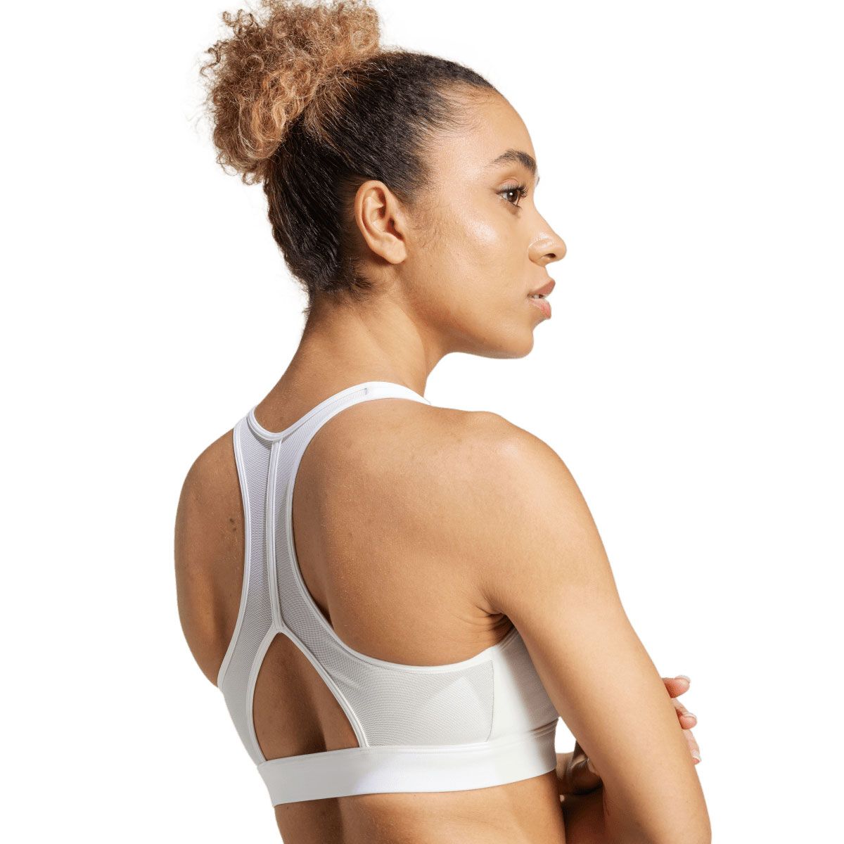 adidas Womens PowerReact Graphic Sports Bra - White slider