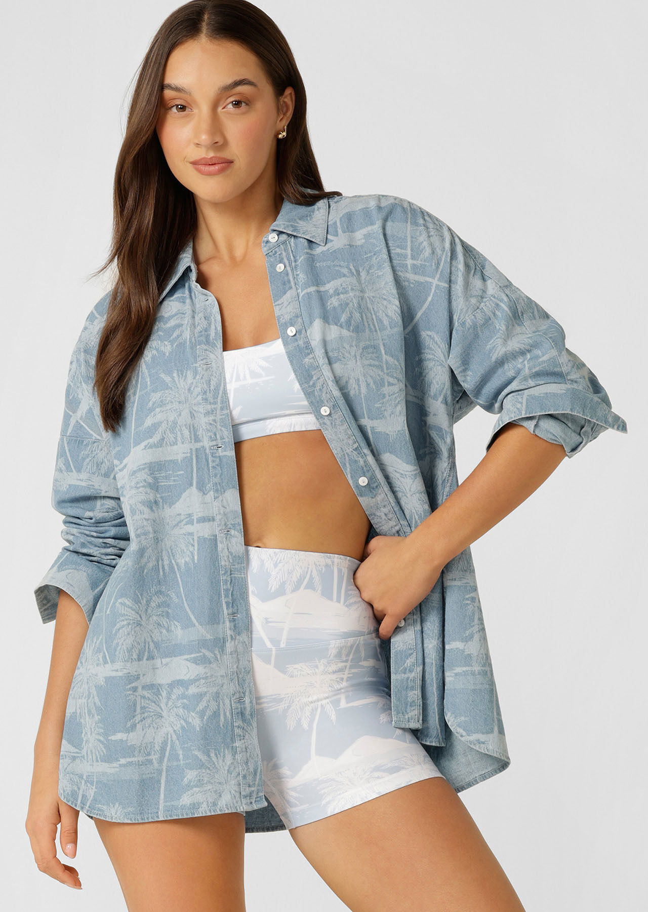 Aloha Denim Button Up Shirt - Aloha Blues Print slider