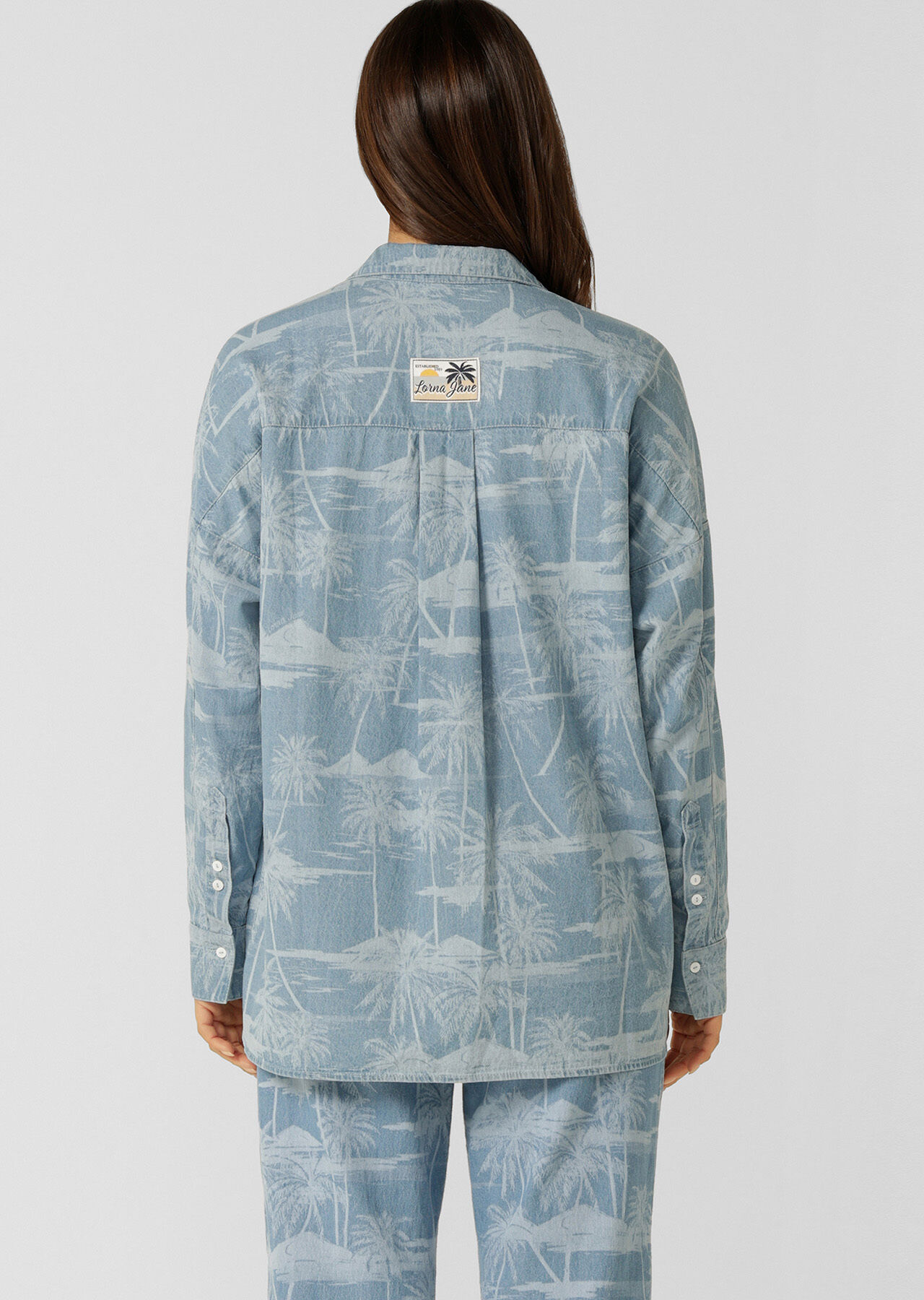 Aloha Denim Button Up Shirt - Aloha Blues Print slider