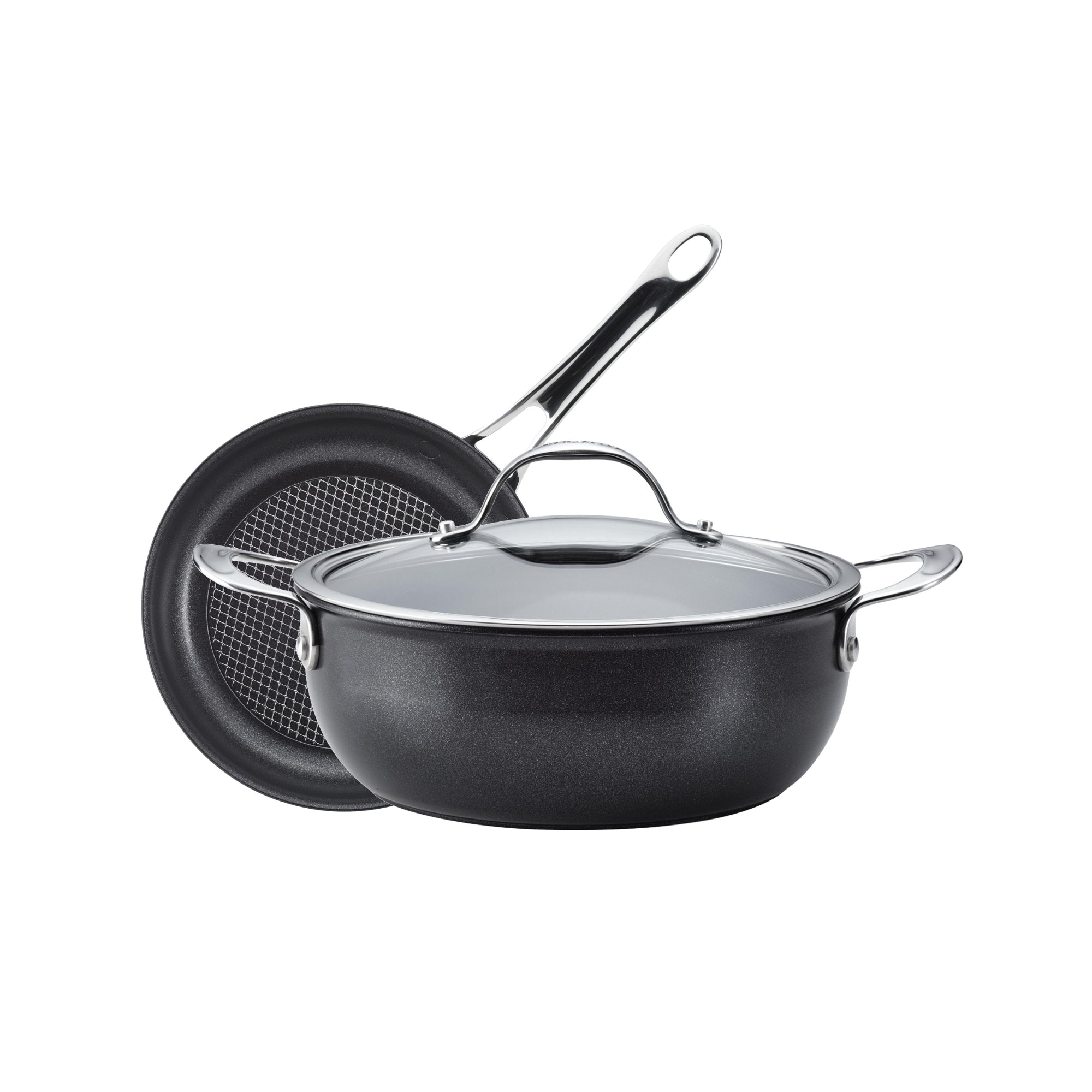 Anolon X Hybrid Stainless Steel Nonstick Induction Skillet 21cm & Casserole 24cm slider