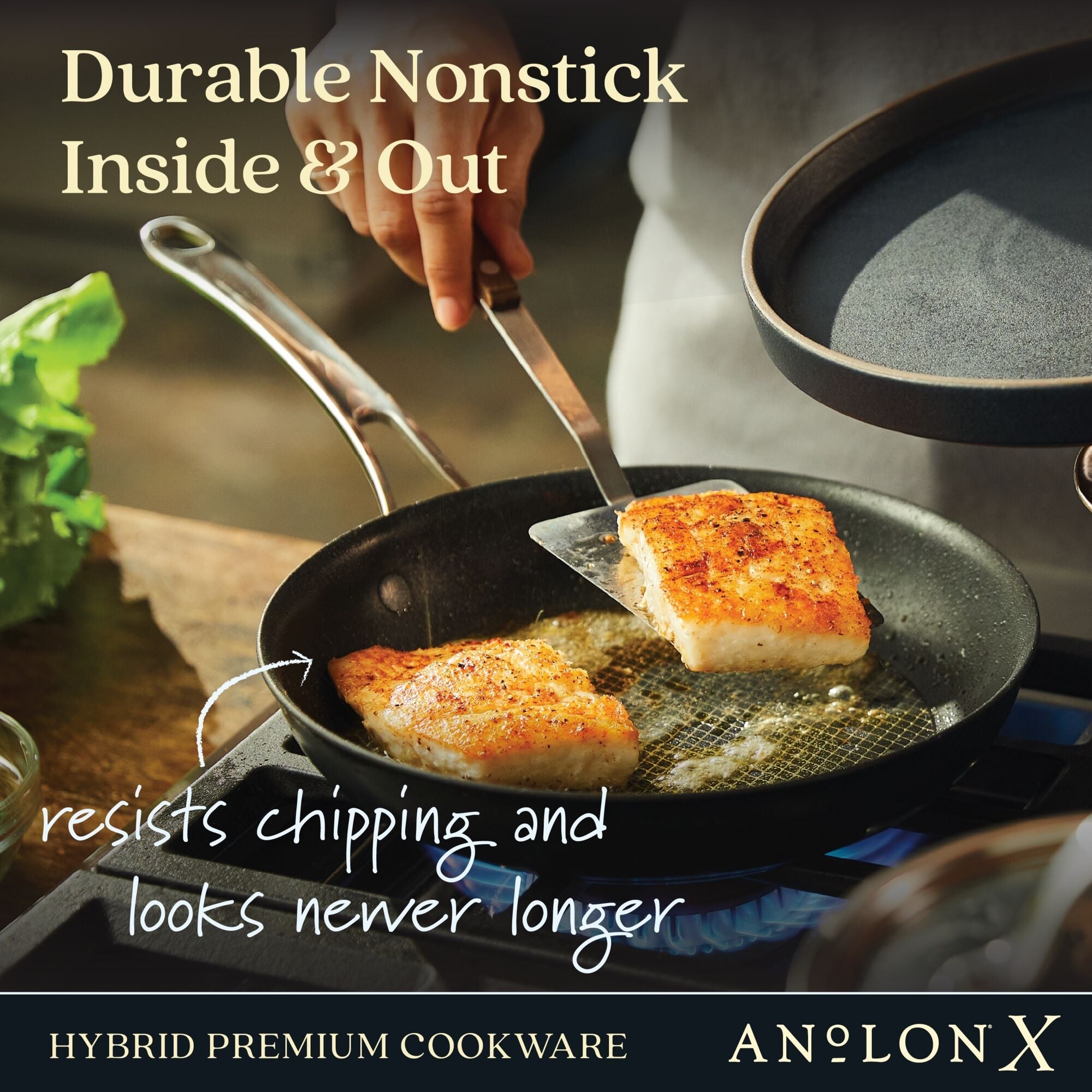 Anolon X Hybrid Stainless Steel Nonstick Induction Skillet 21cm & Casserole 24cm slider