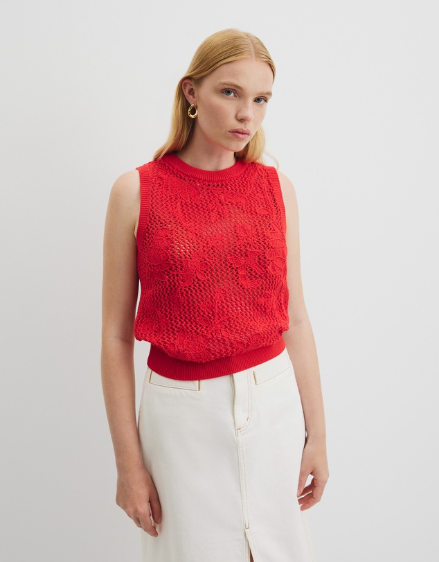 Applique Knit Tk - Vivid Red
