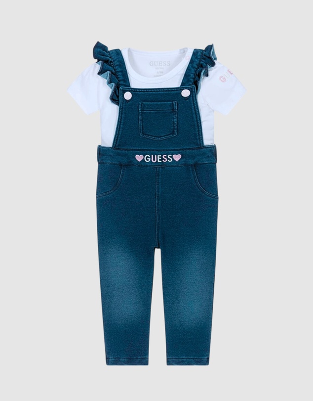 Bodysuit and Knit Denim Overall - PURE WHITE