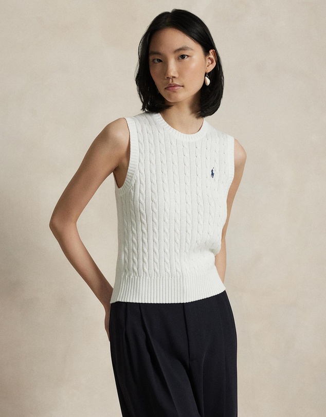 Cable-Knit Cotton Sweater Vest - White