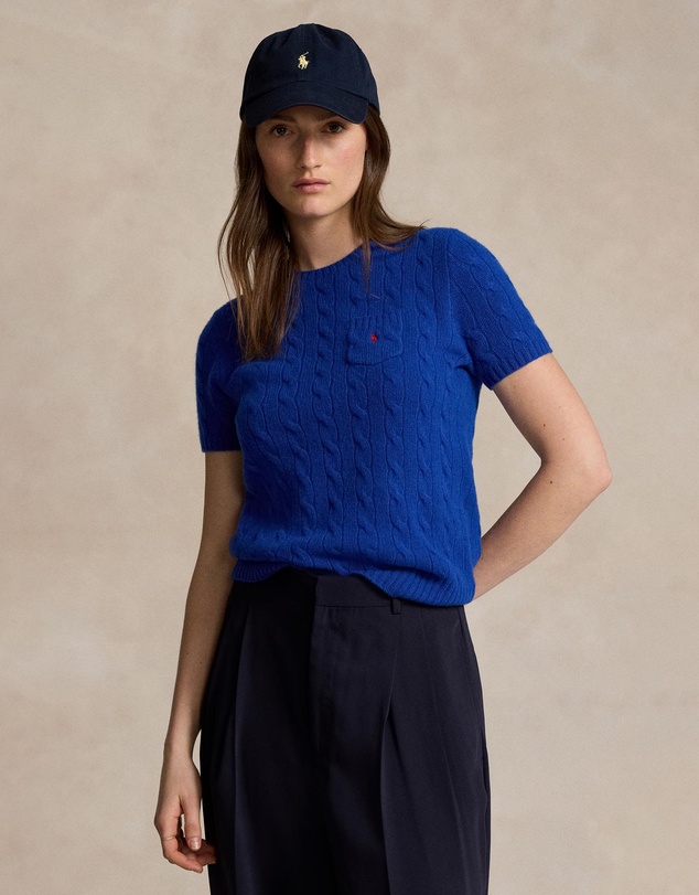 Cable Wool-Cashmere Short-Sleeve Sweater -ICONIC EXCLUSIVE - Morning Blue