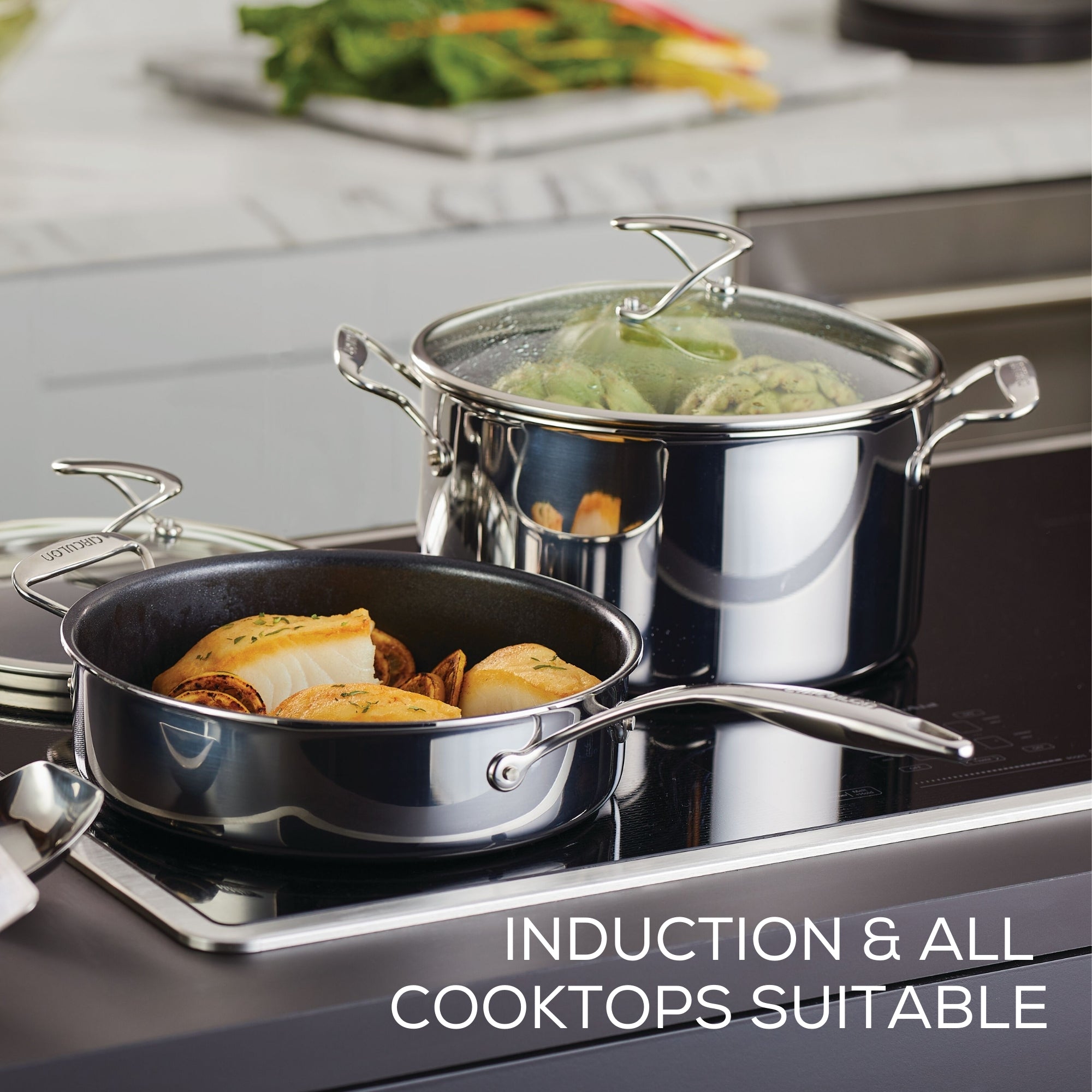 Circulon C-Series Hybrid Clad Stainless Steel Nonstick Induction Sauteuse 30cm & Frypan 32cm slider