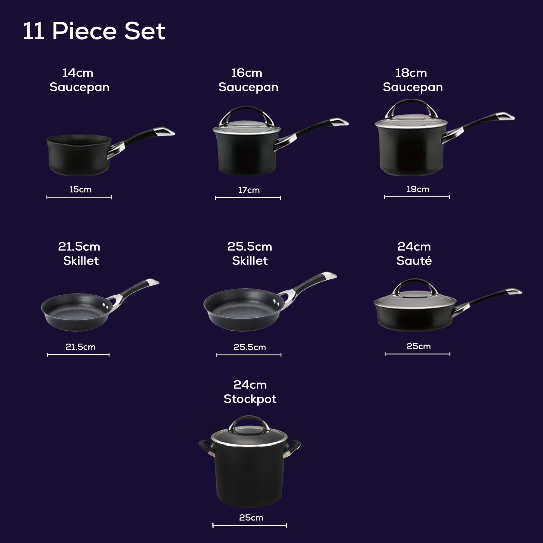 Circulon Symmetry Nonstick Induction 11 Piece Cookware Set Black slider