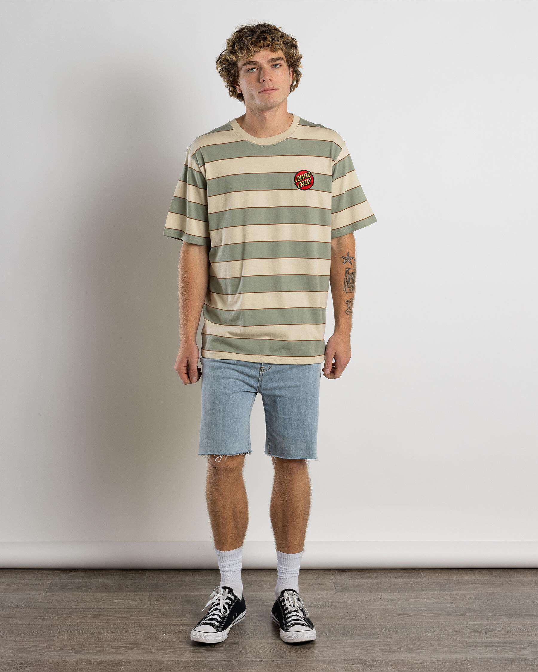 Classic Dot Patch T-Shirt - Light Khaki Stripe slider