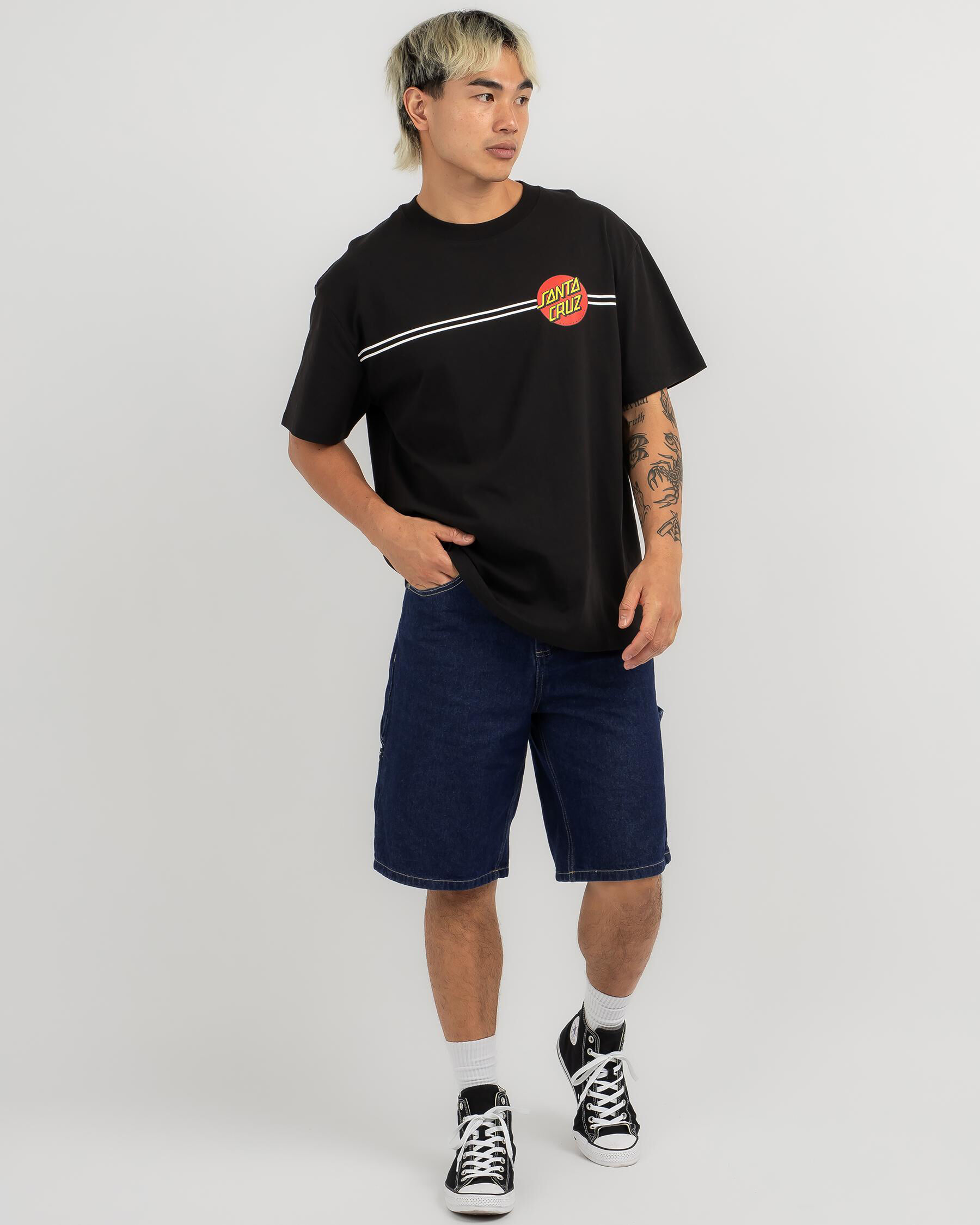 Classic Dot Stripe Front T-Shirt - Black slider