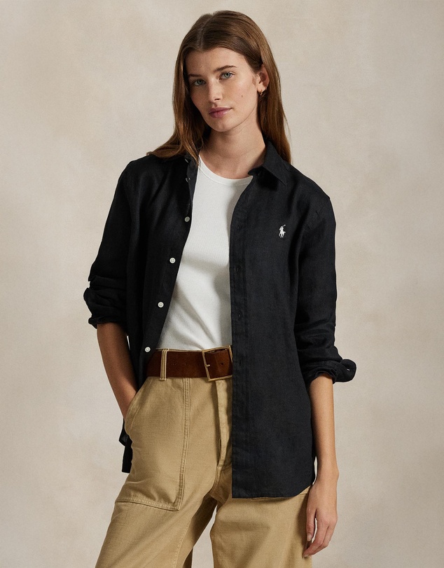 Classic Fit Linen Shirt - Polo Black