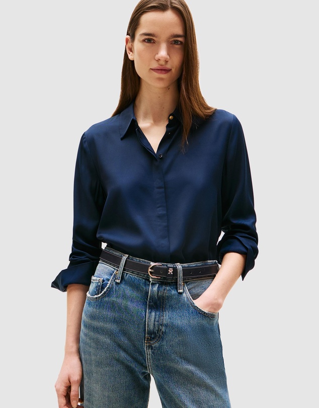 Concealed Placket Relaxed Shirt - Dark Night Navy
