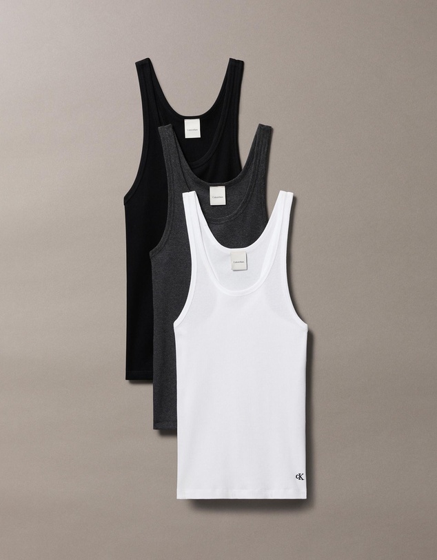 Cotton 3-Pack Tank Tops - Black, White & Charcoal