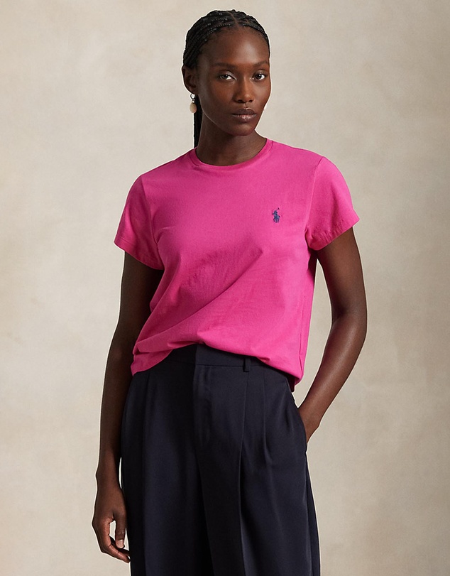 Cotton Jersey Crewneck Tee - Bright Pink