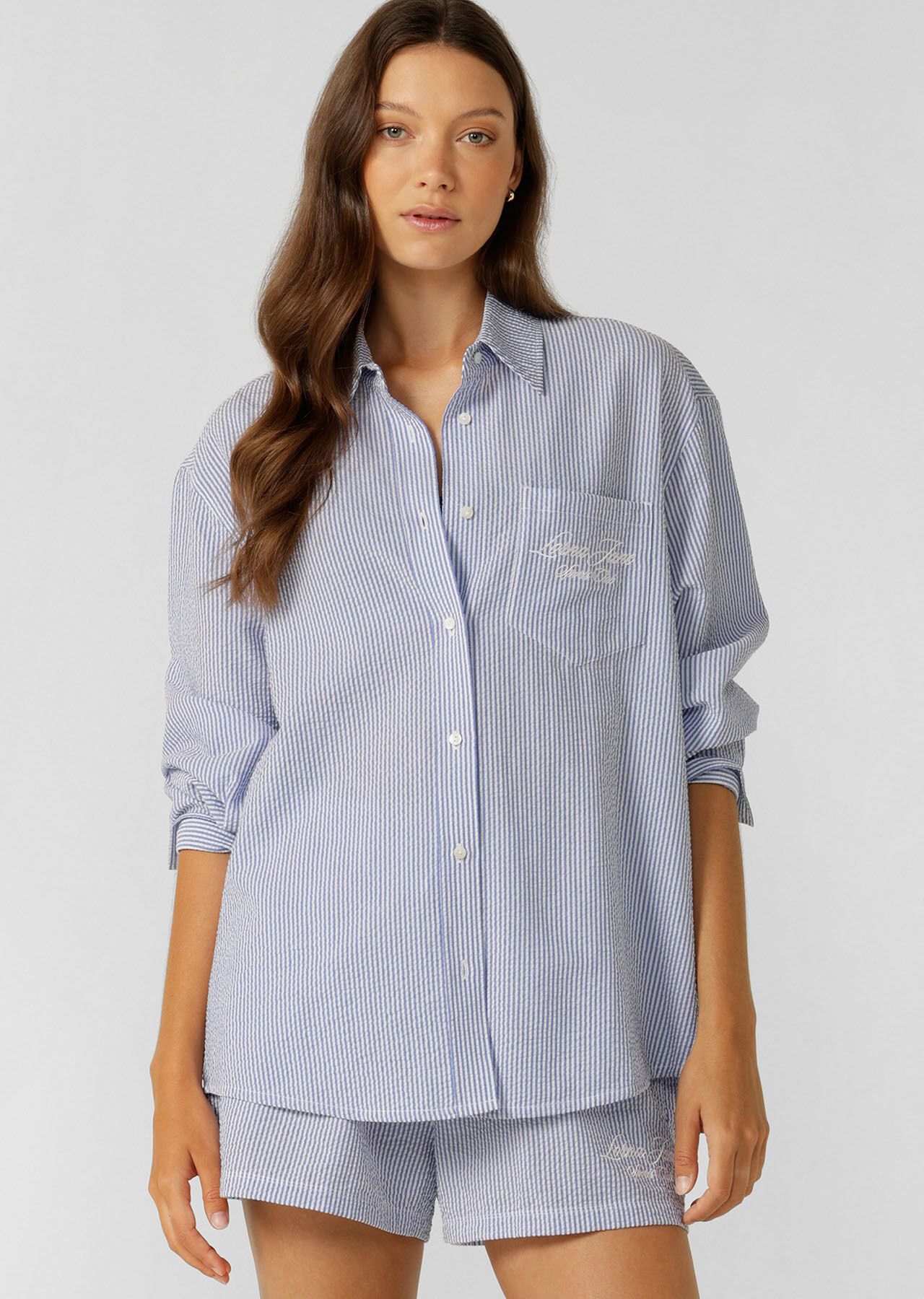 Country Club Seersucker Shirt - Blue Stripe slider