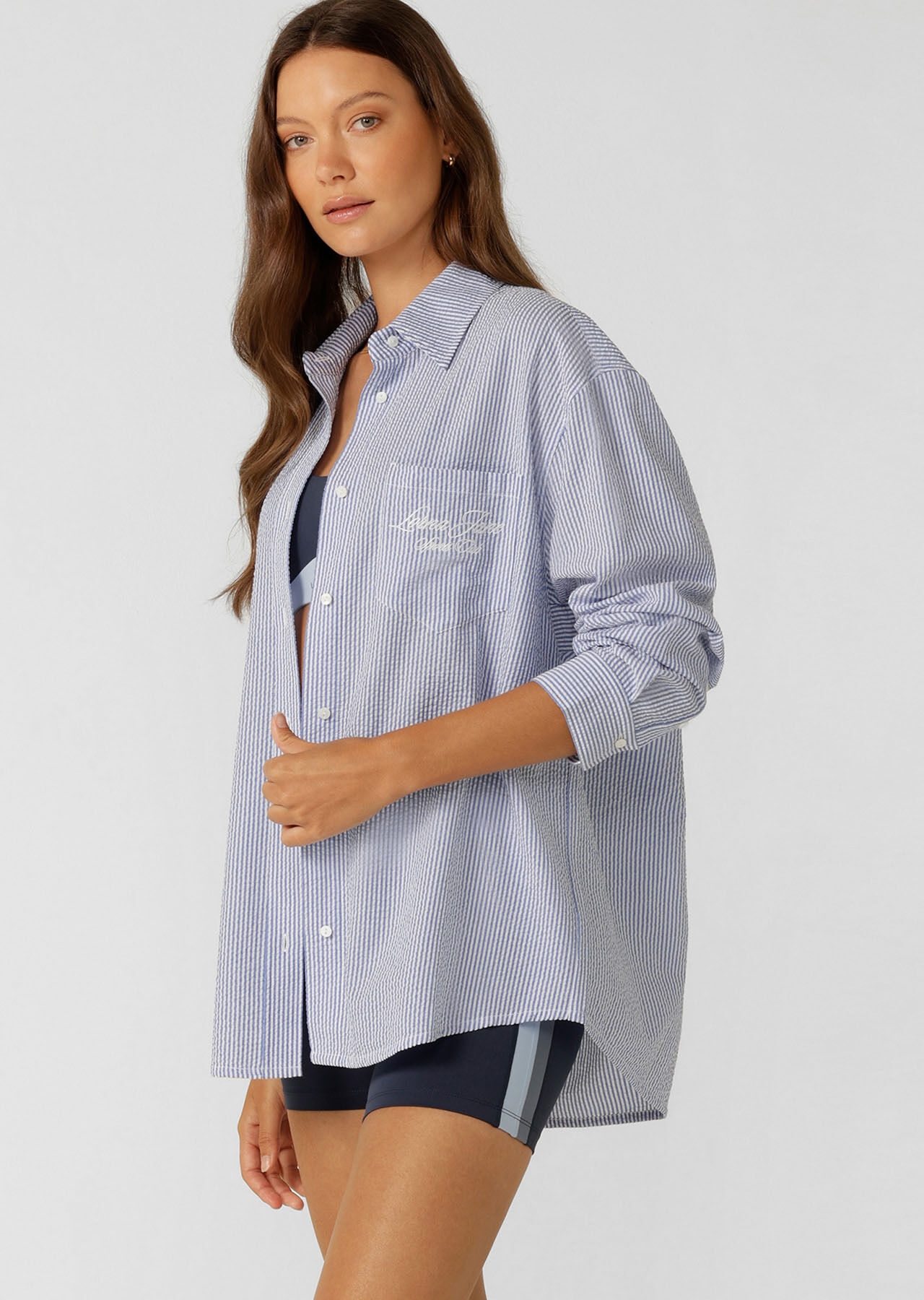 Country Club Seersucker Shirt - Blue Stripe slider