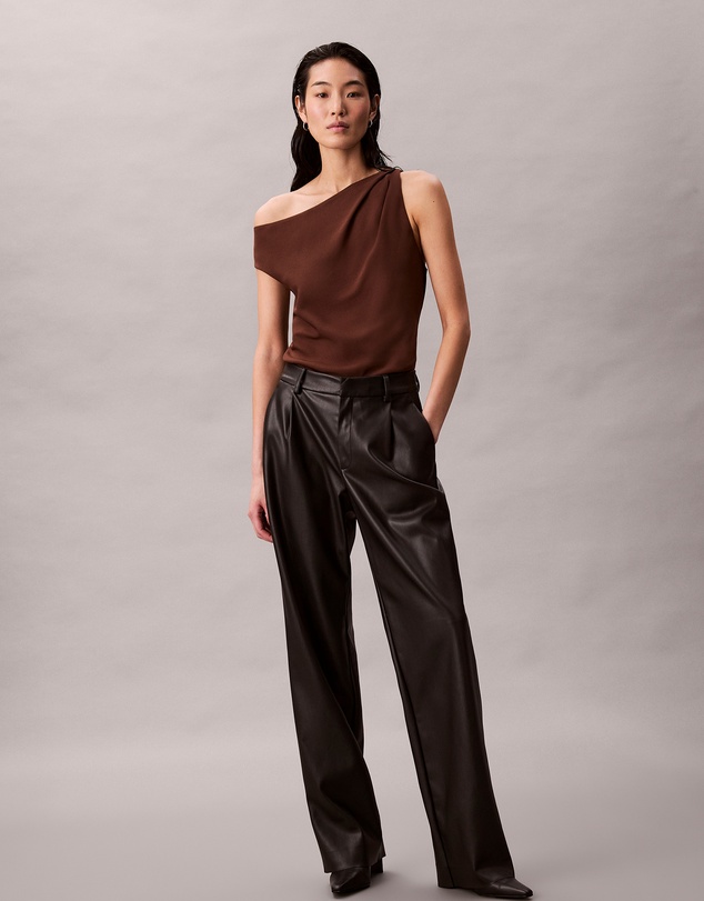 Crepe One Shoulder Top - Brown