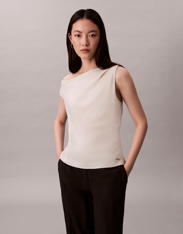 Crepe One Shoulder Top - White