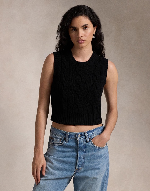Cropped Cable Wool-Cashmere Sweater -ICONIC EXCLUSIVE - Polo Black