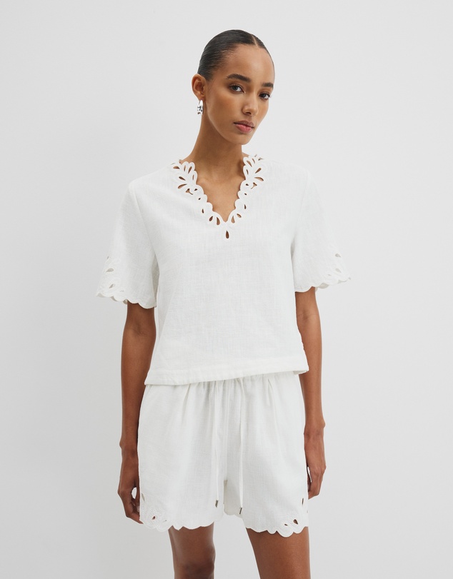 Cutwork Short Sleeve Popover - White