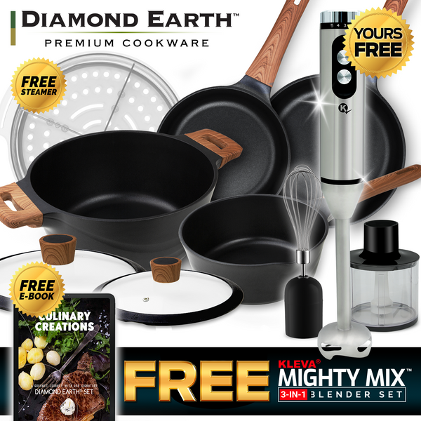 Diamond Earth® Premium Cookware 7pc Set + FREE E-BOOK + Mighty Mix™️ 3-in-1 Blender Set slider