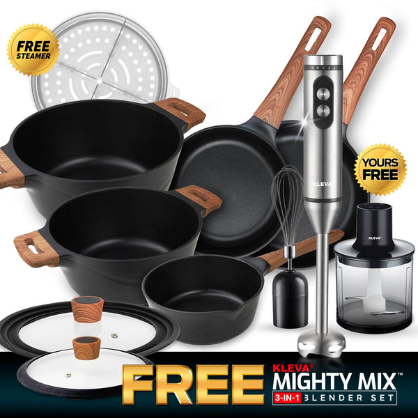 Diamond Earth® Premium Cookware 8pc Jumbo Set with Superior Non-Stick Coating + Mighty Mix™ 3-in-1 Blender Set slider