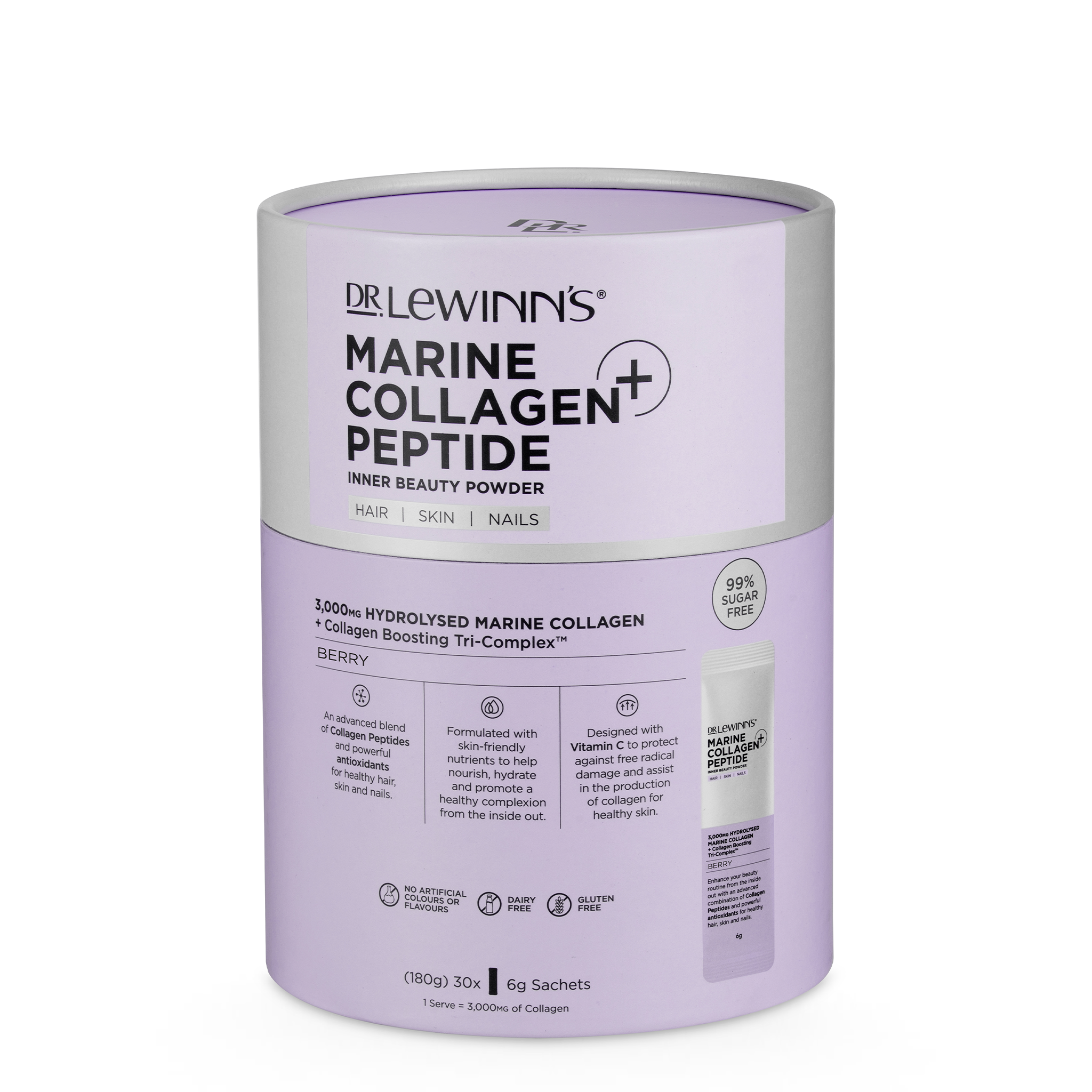 Dr. LeWinn's Marine Collagen Peptide+ Inner Beauty Powder Berry - 30 x 60g slider