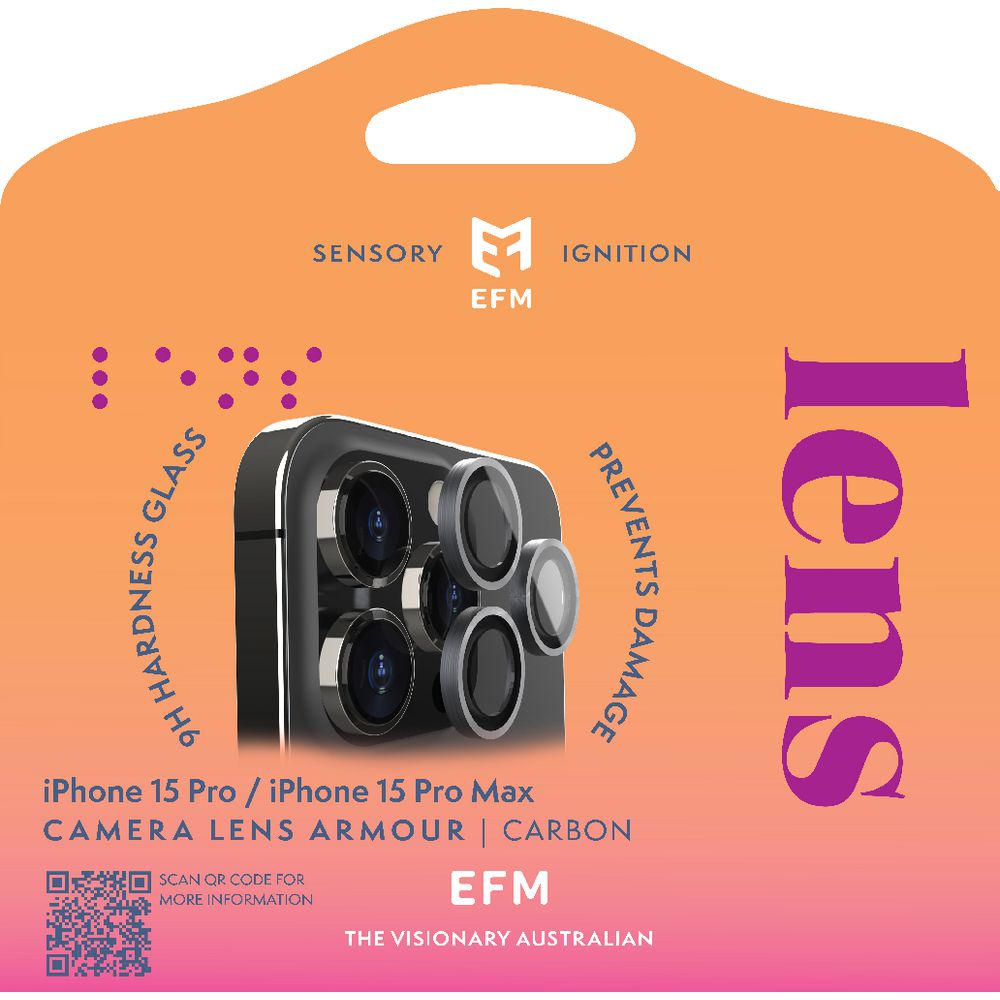 EFM Camera Lens Armour iPhone 15 Pro/Pro Max Carbon slider