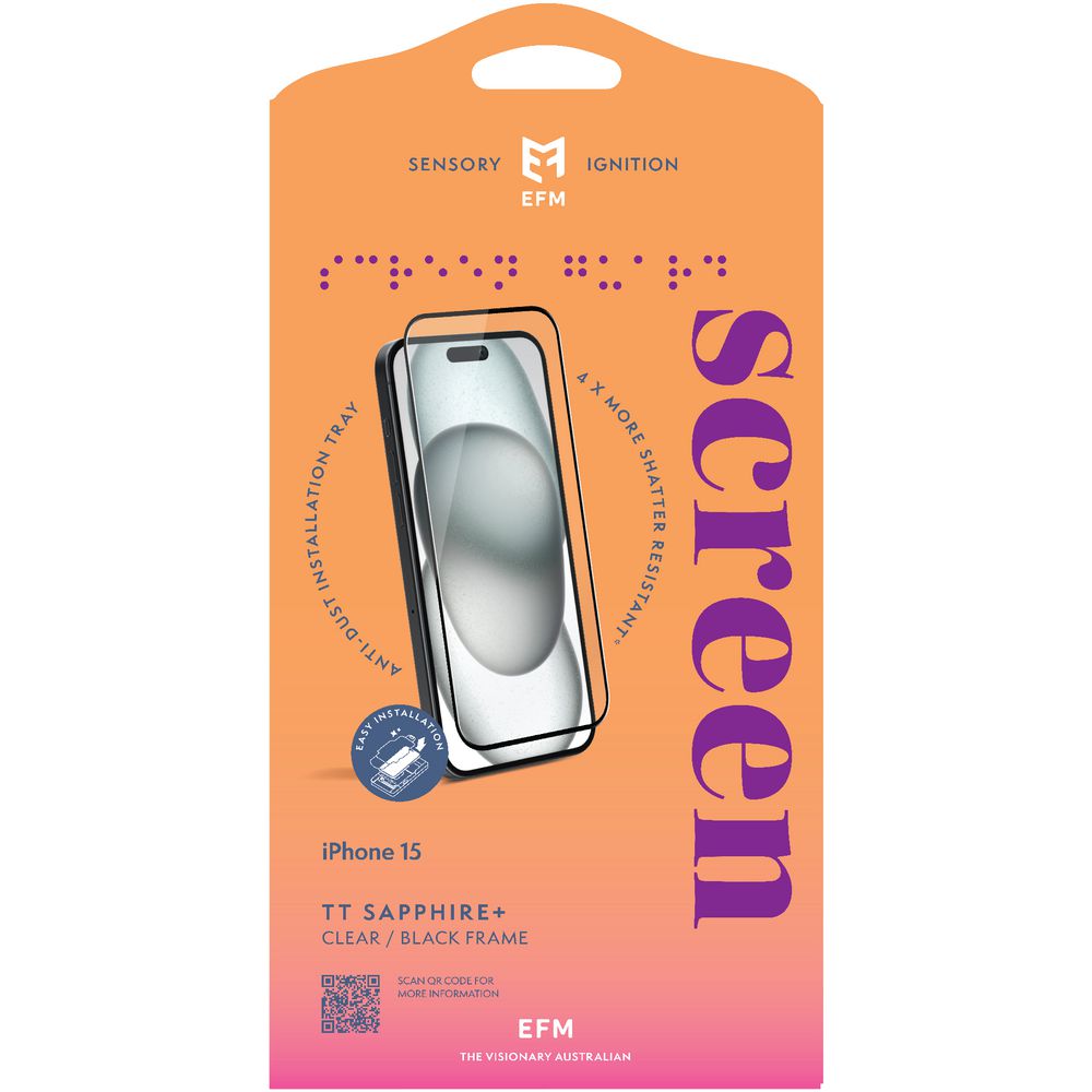 EFM TT Sapphire Antimicrobial Screen Armour iPhone 15 slider