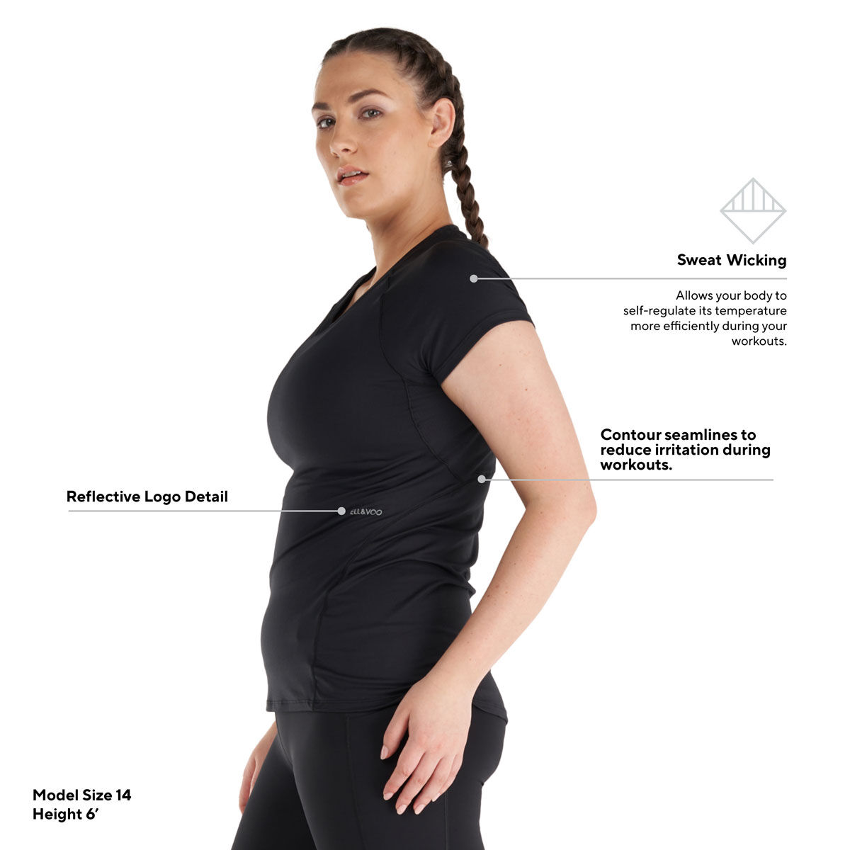 Ell/Voo Womens Essentials Workout Tee Black S - Black slider