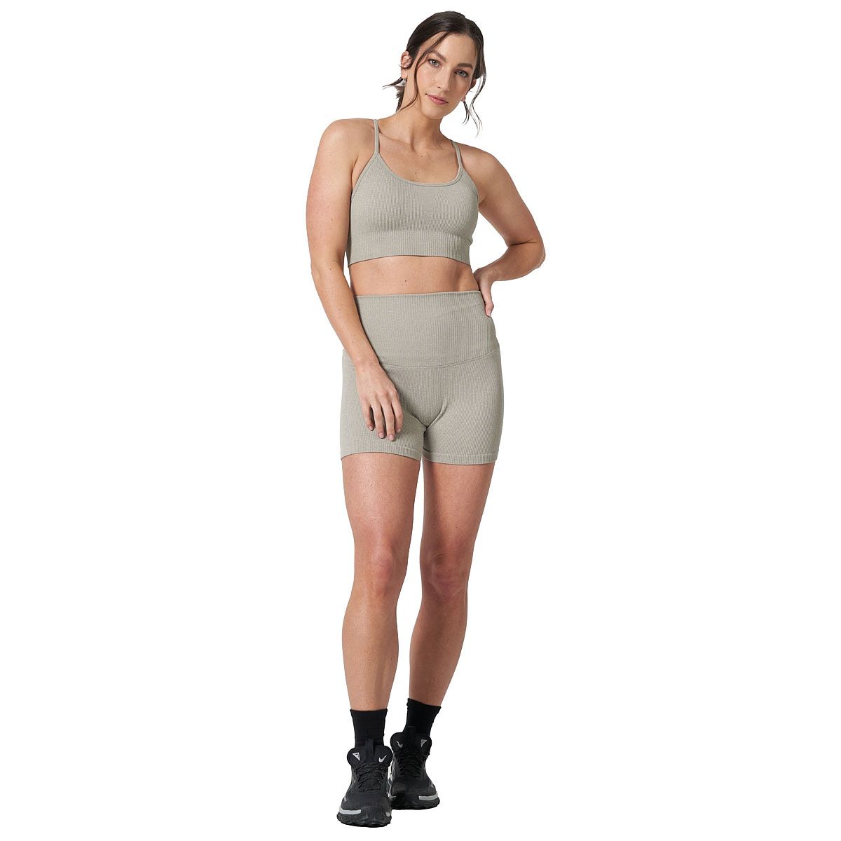 Ell/Voo Womens Reili Seam Free Crop Top - Sand slider