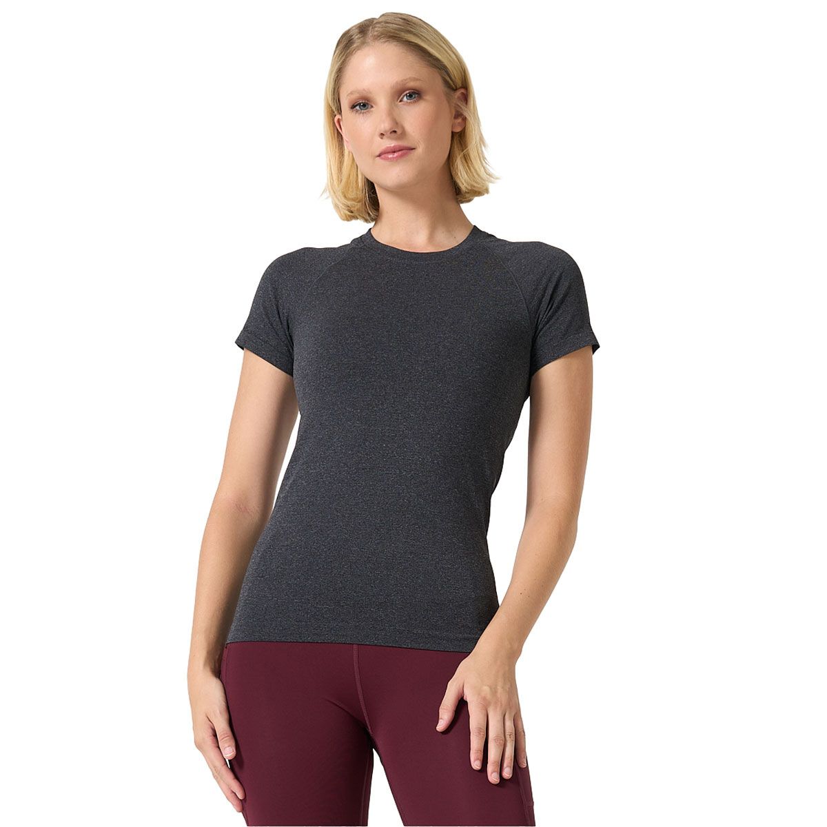 Ell/Voo Womens Reili Seam Free Tee - Charcoal Marle