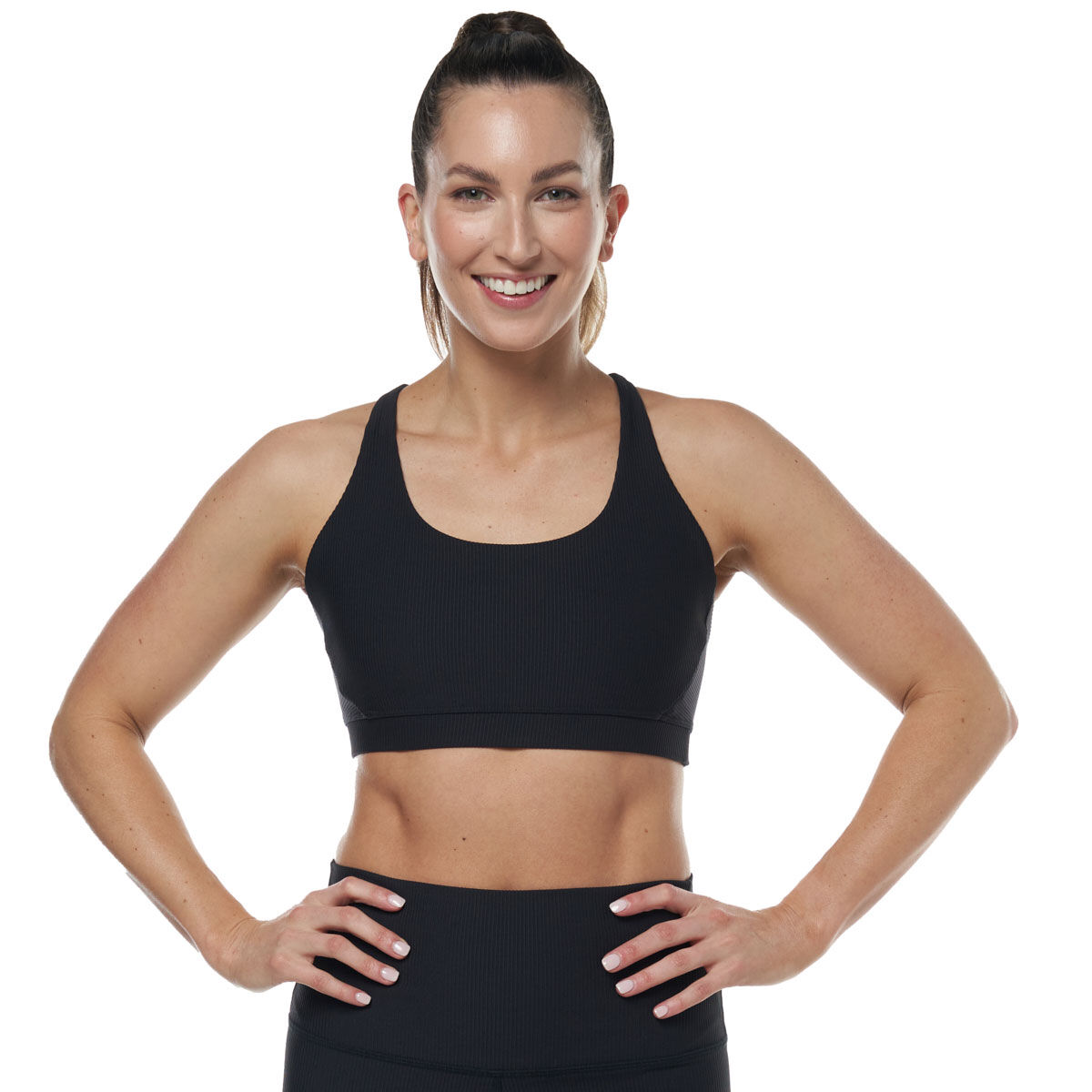 Ell/Voo Womens Trinity Ribbed Sports Bra - Blue slider