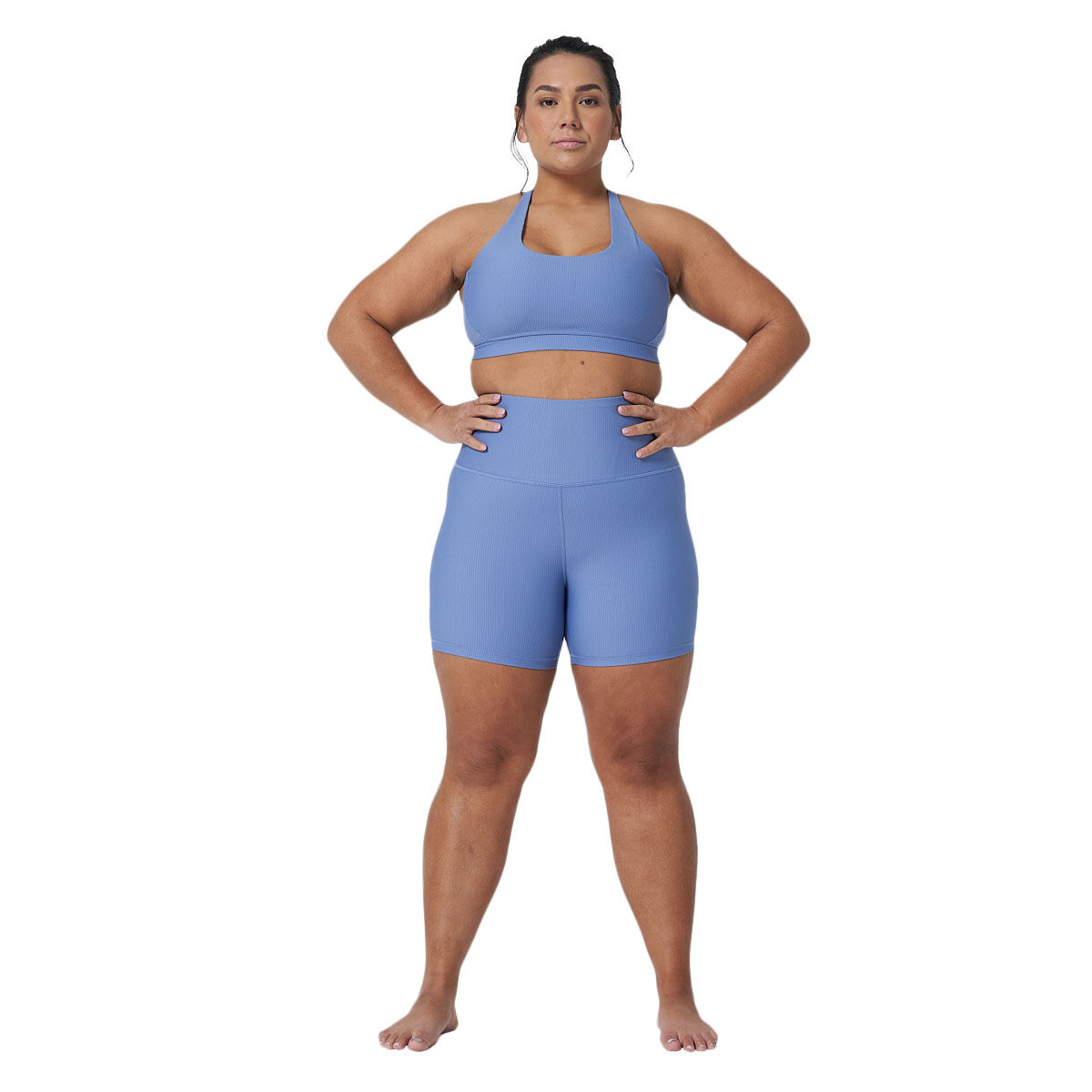 Ell/Voo Womens Trinity Ribbed Sports Bra - Blue slider