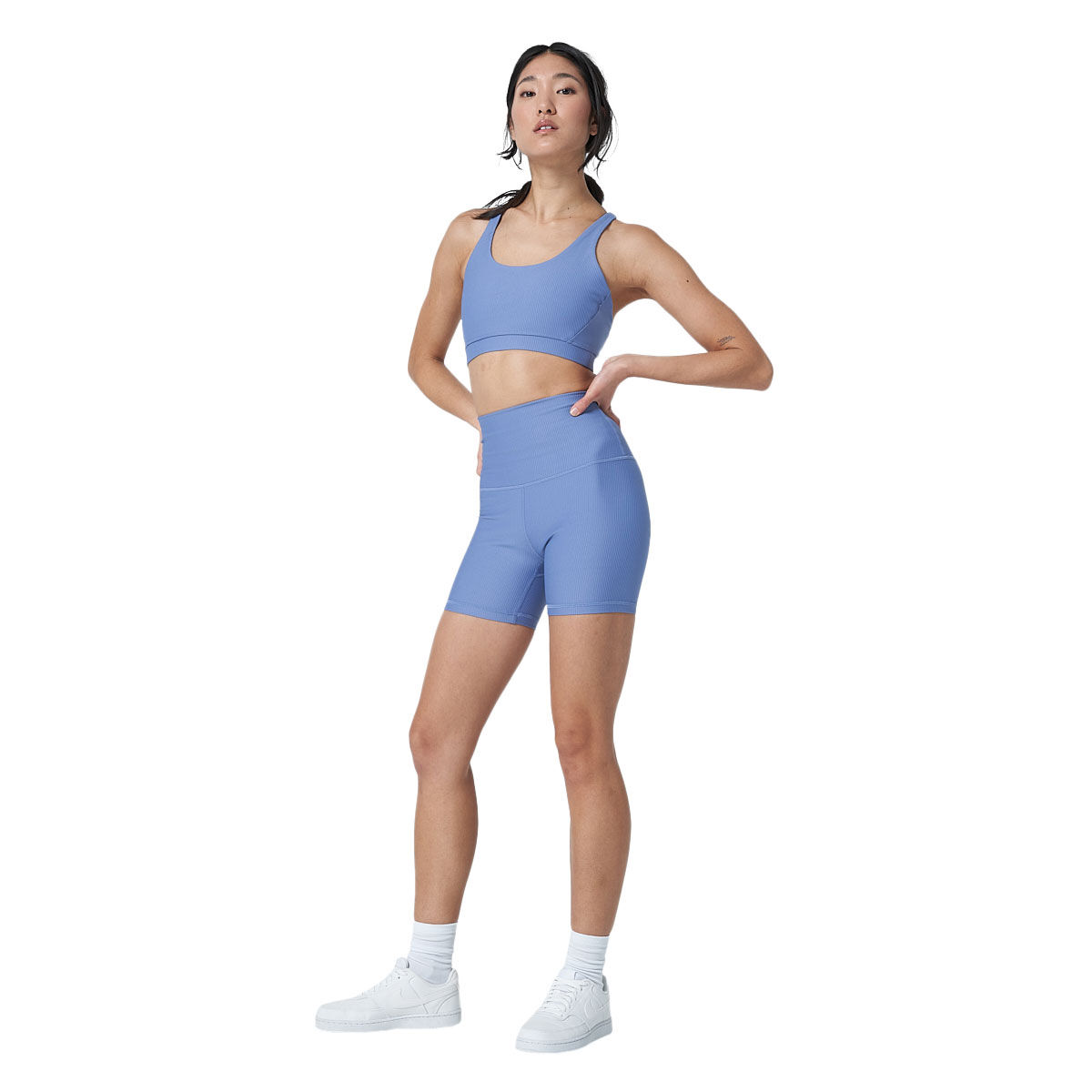 Ell/Voo Womens Trinity Ribbed Sports Bra - Blue slider